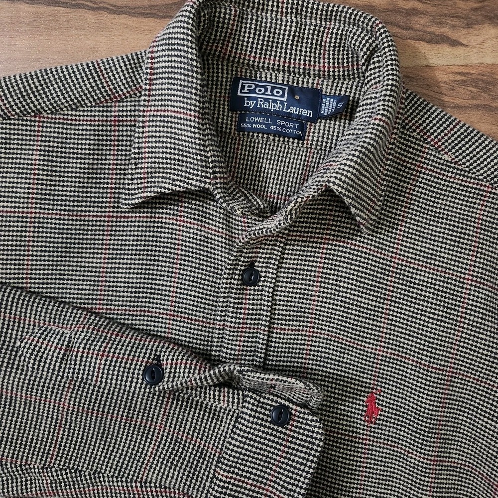 VTG Polo Ralph Lauren Houndstooth Cream/Black Lowell Sport Wine Red Horse Small